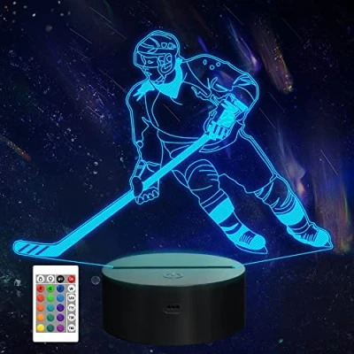 Image of CooPark Ice Hockey Gift, 3D Night Light for Kids with Remote Control 16 Colors Changing Dimmable Function, Sports Theme Bedroom Decor Cool Lamp