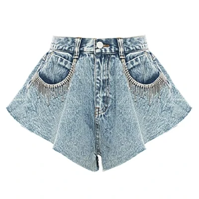 Image of Shaped Ruffled Hem Wide Leg Denim Shorts Hot Pants Skirt Dress for Women Plus Size (Sky Blue, S)