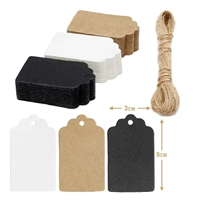 Image of Box.it.pack.it Kraft Paper Gift Tags, Mixed Colour, Scallop 5x3 cm, 100 Pack with String