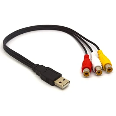 Image of USB to RCA Cable 2.0 Male 3 Female Jack Splitter Audio Video AV Composite Adapter Cord for TV PC HDD DVR (25 CM)