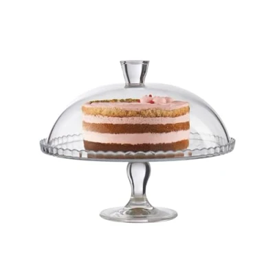 Image of Banquet Plateau with Glass Dome, White, 32.5 x 26.3 cm