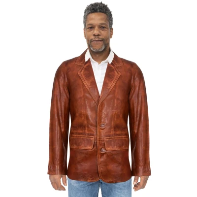 Image of Men&#039;s Tan Genuine Leather Blazer Soft Real Italian Tailored Vintage Jacket Coat S