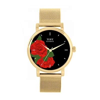 Image of Toff London Ladies Red Rose Flower Watch
