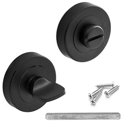Image of Decoranddecor Round Turn and Release Set for Bathroom Lock 54mm Toilet Door Thumb Twist (Black)