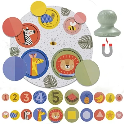 Image of Taf Toys Magnetic Peek A Boo Puzzle Game Gift Set. Learn Numbers, Colours, Animals, Matching Pairs and Sorting. Play board, Magnets, Magnet Catcher &amp; Double Sided Flash Cards. Boys Girls 18 months +