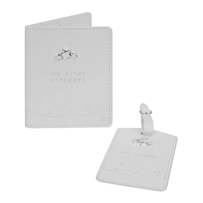 Image of Widdle Gifts Ltd Baby My First Passport Cover and Luggage Tag Set with Stars 1224