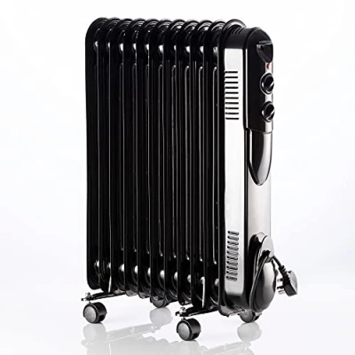 Image of Daewoo 11 Fin Oil Filled Radiator HEA1818 2500W Portable Electric Heater With Dial Control Adjustable Temperature 3 Power Settings Black…