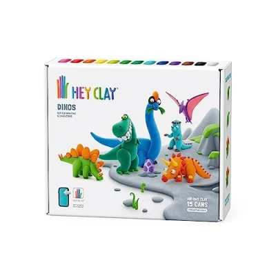 Image of HEY Clay Dinos Set Colourful Modeling Kids Air Dry Kit 15 cans and Sculpting Tools with Fun Interactive Instructions App