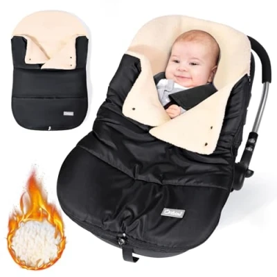 Image of Orzbow Winter Car Seat Footmuff for Baby,Universal Blanket w/Adjustable Collar,Waterproof Baby Cover w/Zip,Warm Berber Fleece,Detachable and Machine Washable (Black)