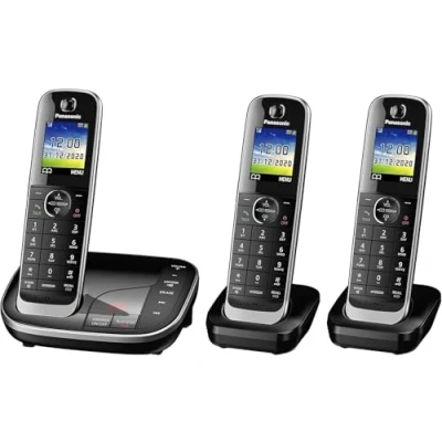 Image of Panasonic KX TGJ323EB Landline Phone Cordless, House phones, Nuisance Call Blocker, Answer machine, Colour Display, Triple Handset Black