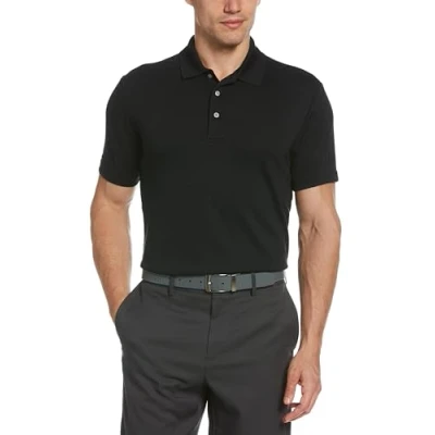 Image of PGA TOUR mensShort Sleeve Airflux Solid Polo Shirt Short Golf Black Medium