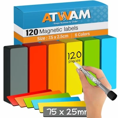 Image of ATWAM 120 Magnetic Strips writable Labels 75 x 25mm 6 Colors Scrum &amp; Kanban Notes Whiteboard for Board, Wall Fridge