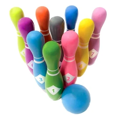 Image of House of Marbles Premium Wooden Skittles Set, Classic Indoor and Outdoor Bowling Game, Perfect for Kids Adults, Family Fun Activity