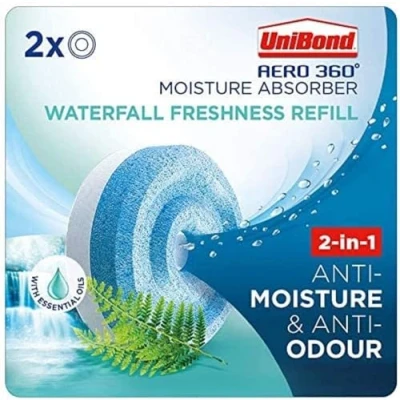 Image of SK INFINITY Moisture Absorber Waterfall Refill Tab Aromatherapy Ultra Absorbent and Odour Neutralising, for AERO 360 Dehumidifier, Condensation Absorbers (Waterfall (2 x 450g))