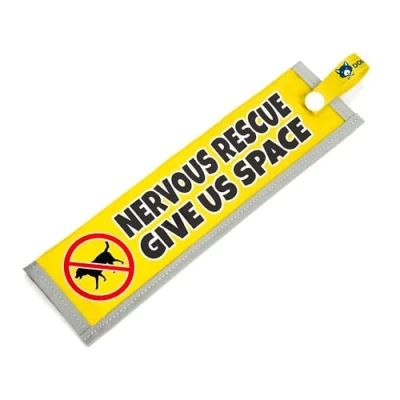 Image of Nervous Rescue Give Us Space, Space Awareness Sleeve for Reactive Dogs, Reflective, Waterproof, Double Sided Slip on the Dog Lead (Yellow, Stop Sign)