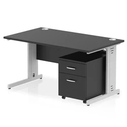 Image of Impulse 1400x800 Desk Black/Silver Cable Managed Leg 2 Dr Mobile Ped