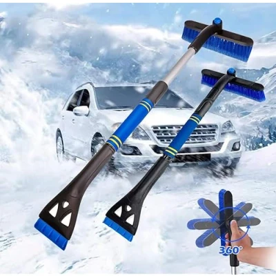 Image of Huifengjie 3in1 Car Ice Scraper with Snow Brush, Scraper, Removable, Telescopic Handle Ergonomic Foam Handle, for Car, Truck, SUV, Blue