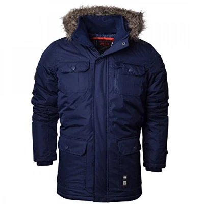Image of Crosshatch Mens Heavy Weight Fur Hood Parka Padded Waterproof Winter Coat Jacket Black Blue Small Armour