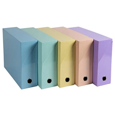 Image of Exacompta Ref 89560E Aquarel Collection Transfer Box File, 25.5x34cm for A4+ sized documents , 90mm Spine, Made up to 800 sheets, Glossy Pastel Colours, Pack of 1, Assorted