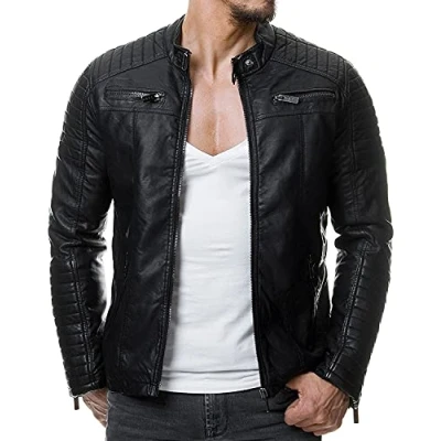 Image of RED BRIDGE Modern Real Leather, Cotton and Synthetic Leather Jacket for Men Black