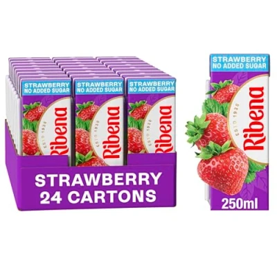 Image of Ribena Strawberry No Added Sugar Cartons Multipack 24x 250ml Real Fruit Rich In Vitamin C Artificial Colours or Flavours Ready to Drink