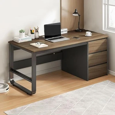 Image of Computer Desk With Drawer, Extra Long Storage Cabinet Shelf,Sturdy Writing Table,Computer Gaming Desk,Writing Study Table Workstation for Home Office(Brown,120x50x75cm)