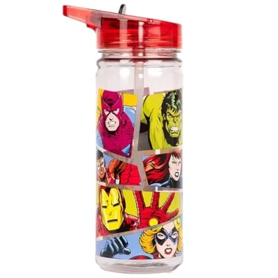 Image of Marvel Avengers Plastic Bottle with Straw BPA Free 580 ml School Water for Boys 100% Leakproof Durable Superhero