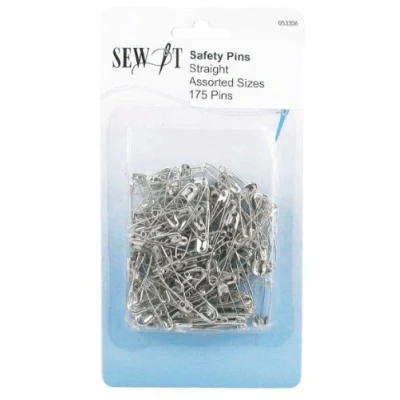 Image of Nickel Straight Safety Pins 175 Assorted Pieces Birch 053306