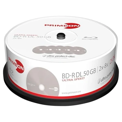 Image of Primeon BD R DL 50GB/2 8x Cake Box (25 Disc) Ultra Protect Disc Surface