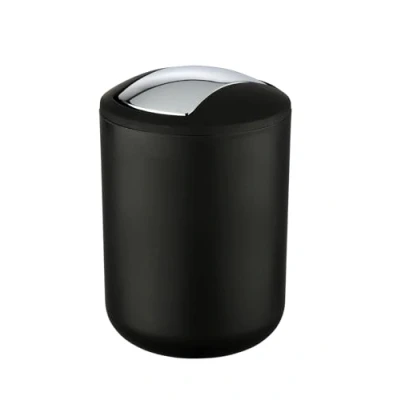 Image of WENKO 21211100 Swing cover bin Brasil Black S unbreakable, capacity 2 L, Thermoplastic elastomer (TPE), 14 x 19 cm,