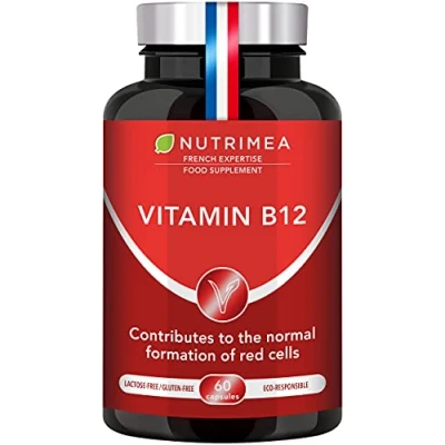 Image of Vitamin B12 (1000mcg High Strength) 100% Vegan Bacterial Fermentation Cyanocobalamin Form Boost Immune System and Reduction of Tiredness Fatigue 60 Plant Based Capsules French Expertise