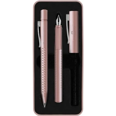 Image of Faber Castell 201539 Grip 2011 Pale Rose Gift Set with Fountain Pen M and XB Ballpoint in Metal Case