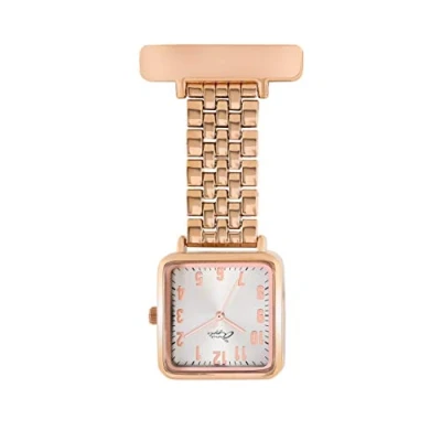 Image of Annie Apple Silver/Rose Gold Square Chain Link Bracelet Mesh Nurses Nurse Hairdresser Beautician Pocket Fob Watch