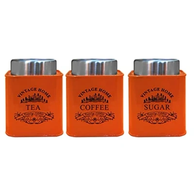 Image of Nobel Set of 3 Tea Coffee Sugar Canisters Vintage Home (Orange)