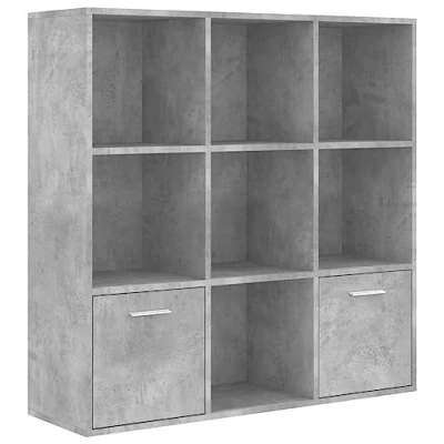 Image of vidaXL Book Cabinet with Open Cubes and Doors Concrete Grey Engineered Wood Bookcase for Office, Bedroom, Living Room Modern Freestanding Storage Unit