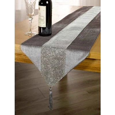 Image of Emma Barclay Eclat Diamante Table Runner in Silver 13x90 (33x228cm)
