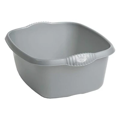 Image of Plastic 39cm Rectangular Washing Up Bowl Kitchen Basin Mixing Sink Bowls Tidy Organizers (Silver/Grey)