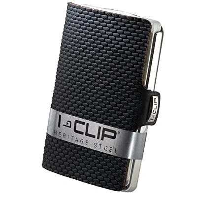 Image of I CLIP Stainless Steel with Interchangeable Moneyclip Slim Wallet Leather Premium Stainlesss Cardholder Polished Milanaise Black