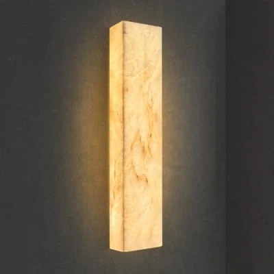 Image of TRIVIDHA Alabaster Wall Sconces Natural Marble Bathroom Vanity Light Fixture Square Stone Mount Lighting With Warm For Living Room Bedroom Hallway Stairs