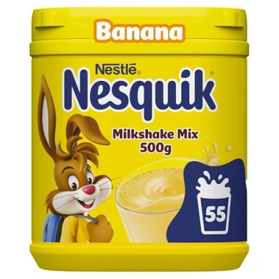 Image of Nesquik Banana Flavoured Milkshake Powder, with Vitamin C &amp; D, 500g Tub (Pack of 1)