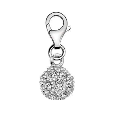 Image of Quiges 3D Ball Clip On Charm Pendant with Cubic Zirconia Silver Plated Women&#039;s Jewellery