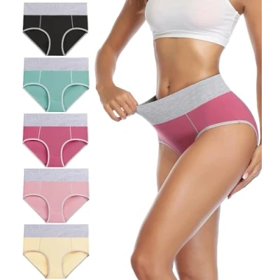 Image of wirarpa Underwear Women High Waist Cotton Knickers Ladies Panties Full Coverage Briefs Underpants Plus Size Multicolour 5 Pack XL