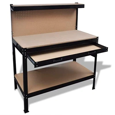Image of &quot;vidaXL Steel Workbench with Pegboard and Drawer Brown, Large Workspace, Versatile Tool Storage, Sturdy Construction for Office, Garage, Workshop Use&quot;