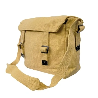 Image of Small Canvas Webbing Messenger Bag (Mustard/Khaki)