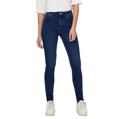 Image of ONLY Women&#039;s Onldruna Hw Skinny DNM Pimbox Jeans, Dark Medium Blue Denim, 28W x 30L
