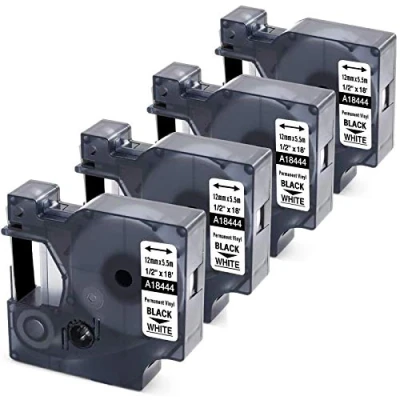 Image of 4X MarkField Compatible Label Replacement for DYMO Rhino 18444 White Industrial Vinyl Tape Work 5200, 4200, 6000 Maker, 12mm x 5.5m, 4 Pack