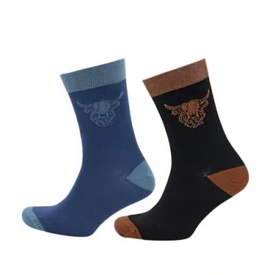 Image of Heritage Traditions Heilan Coo Gents Bamboo Ankle Socks, Highland Cow UK 7 11 2 Pack Socks
