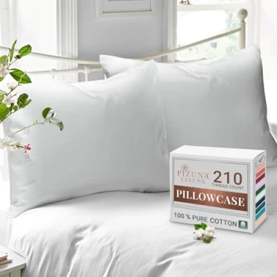 Image of Pizuna Cotton Percale Housewife Pillowcases 2 Pack White 48x74cm, 100% Long Staple Combed Pillow Cover, Weave Cases (Cotton Pack)