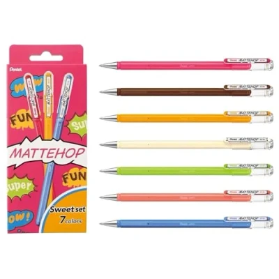 Image of Pentel Mattehop K110 Liquid Gel Ink Rollerball Pens 1.0mm Tip Pack of 7 Assorted Sweet Colours