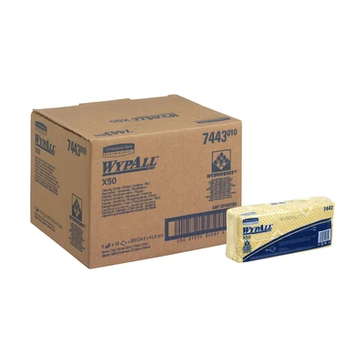 Image of Wypall X50 Colour Coded Cleaning Cloths 7443 Yellow Wiping 6 Packs x 50 Interfolded (300 total)